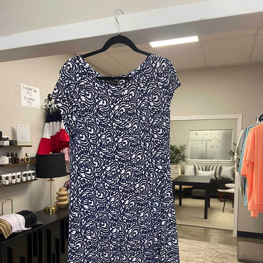 Connected apparel, blue and white dress, size 14